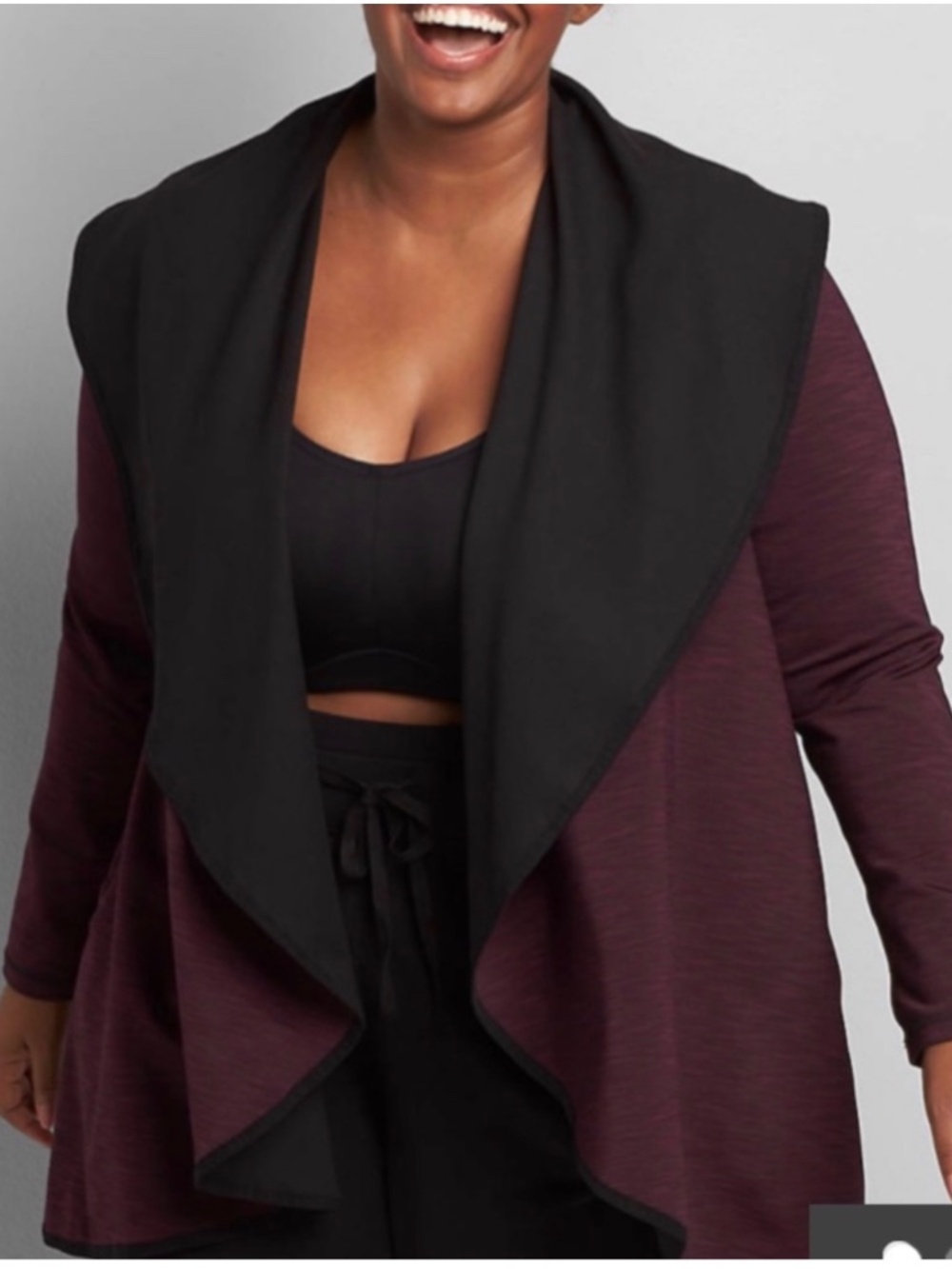 Lane Bryant LIVI Two-tone Plum & Black Draped Cardigan Plus 22/24